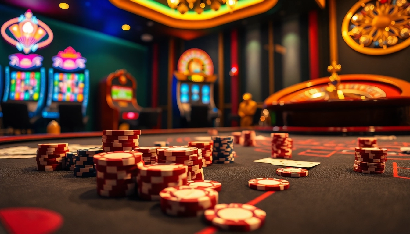 Experience the excitement of VIPWIN at a luxurious gambling table filled with cards and chips.