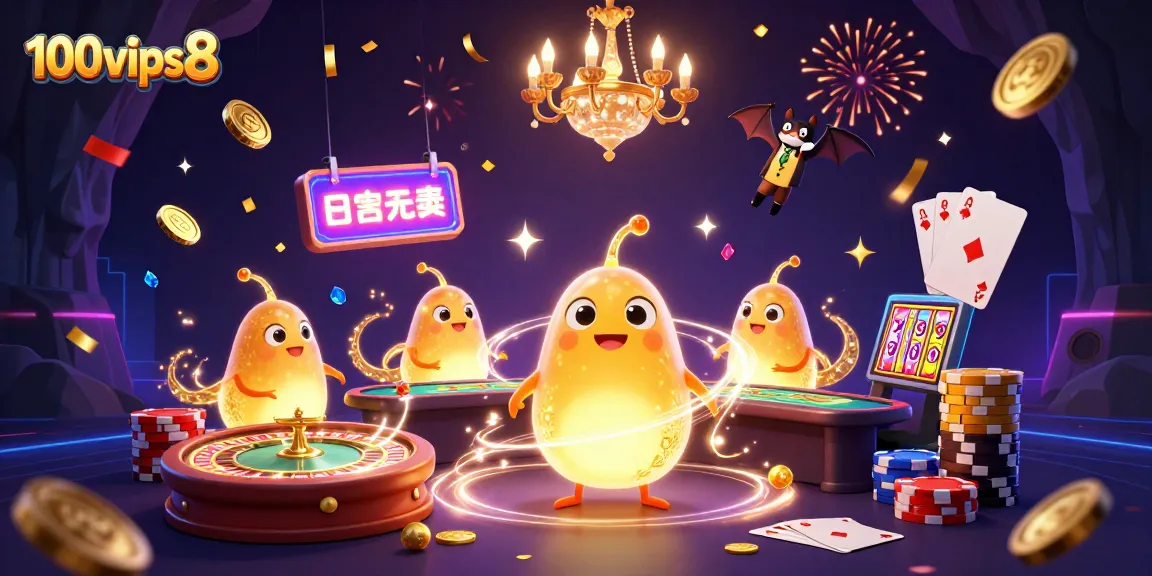 Experience the excitement at 100vips8 with luminescent casino glowworms and vibrant gameplay elements.