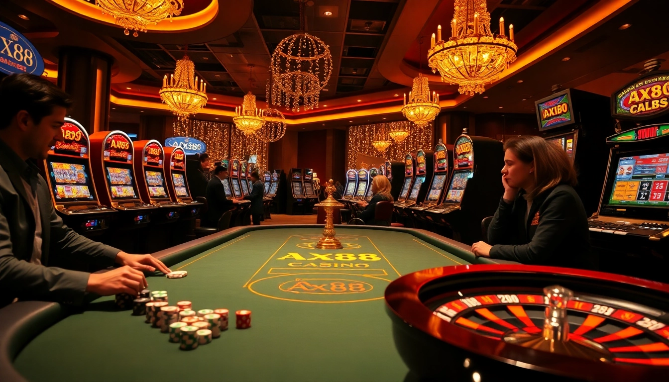 Exciting scene depicting players engaging at the AX88 gaming table in a luxurious casino environment.