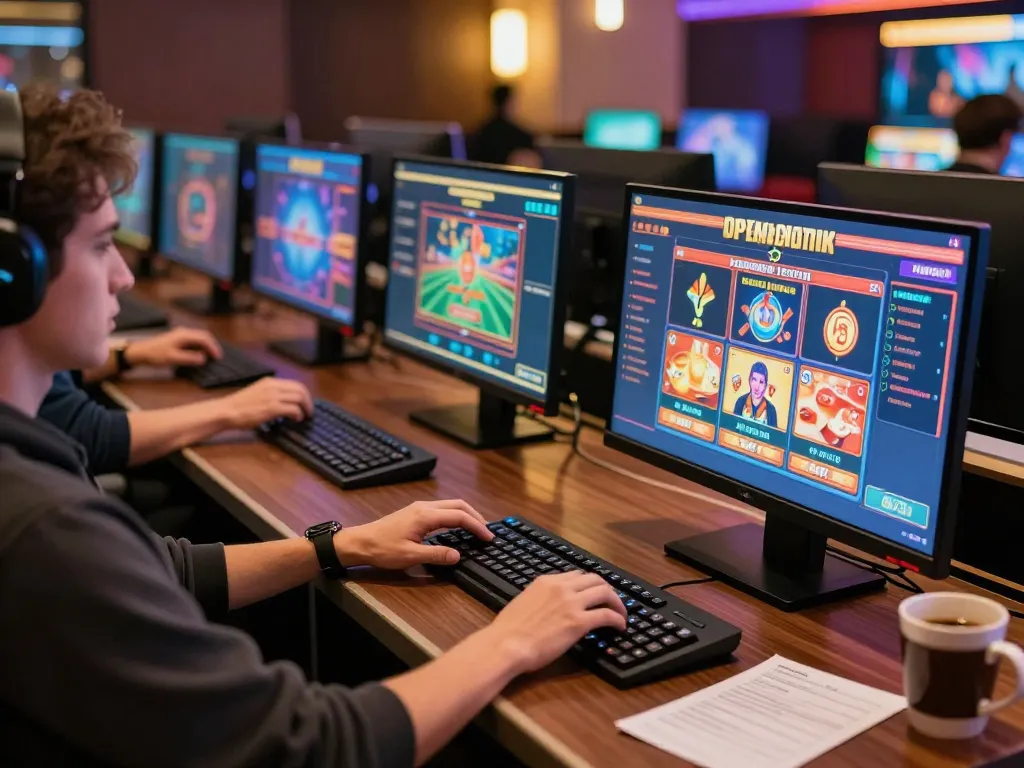 Engaging scene of online gaming at kuwin.com with multiple screens showcasing exciting casino action