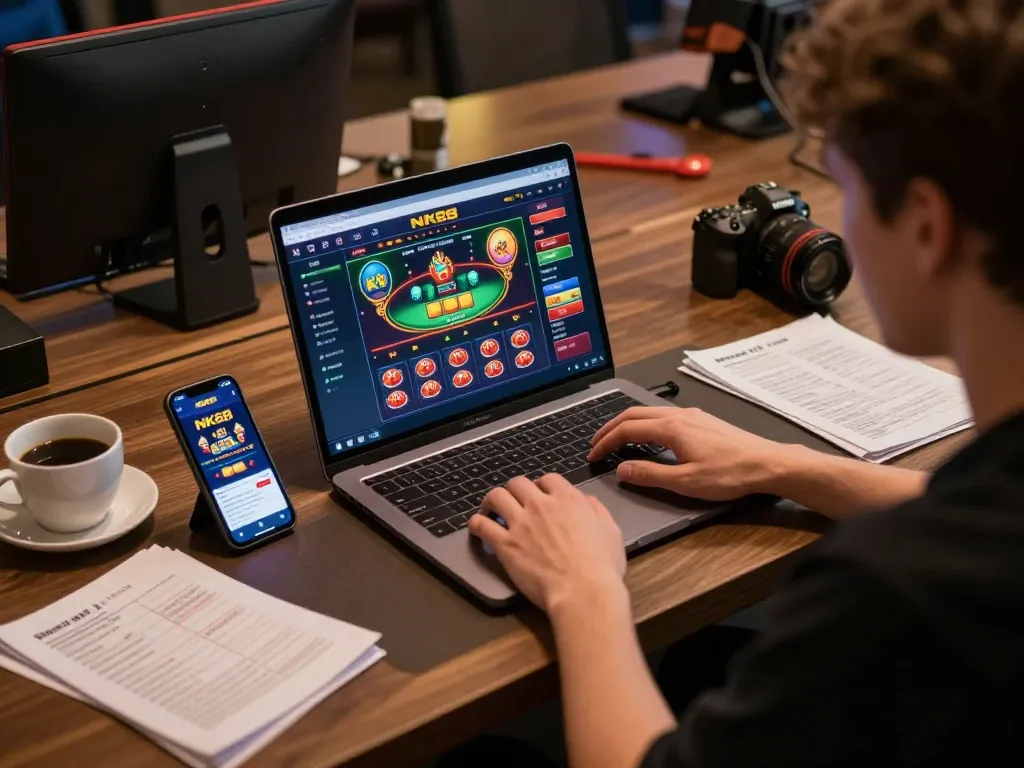 Player betting on NK88 online casino in a cozy home environment