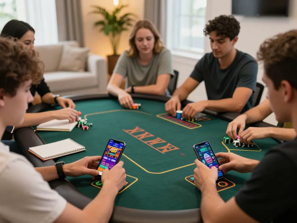Crown88 app displayed on smartphone while players enjoy live dealer games online, highlighting interactive gaming experience.
