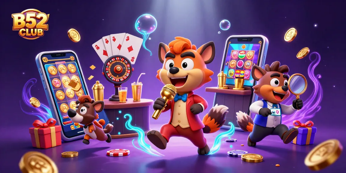 B52CLUB brings laughter and fun as hyena characters entertain at a lively casino.