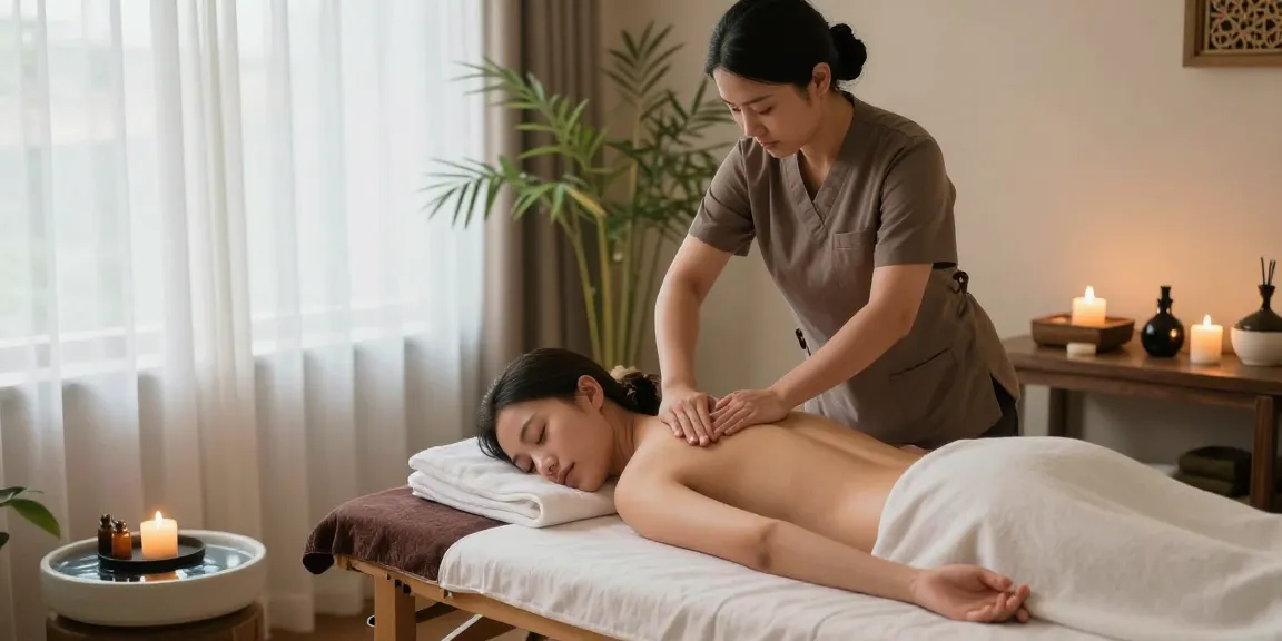 Enjoying 왕십리출장안마 in a serene massage therapy setting with soothing elements.