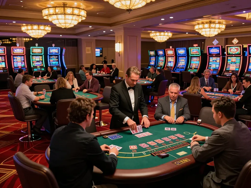 Engaged players at hit club blackjack table during intense gaming session, showcasing lively atmosphere.