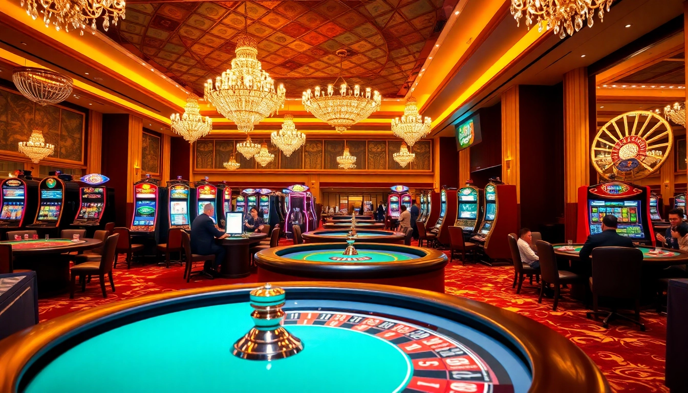 SA88 casino action with vibrant tables, players engaged in games, and lively slot machines.