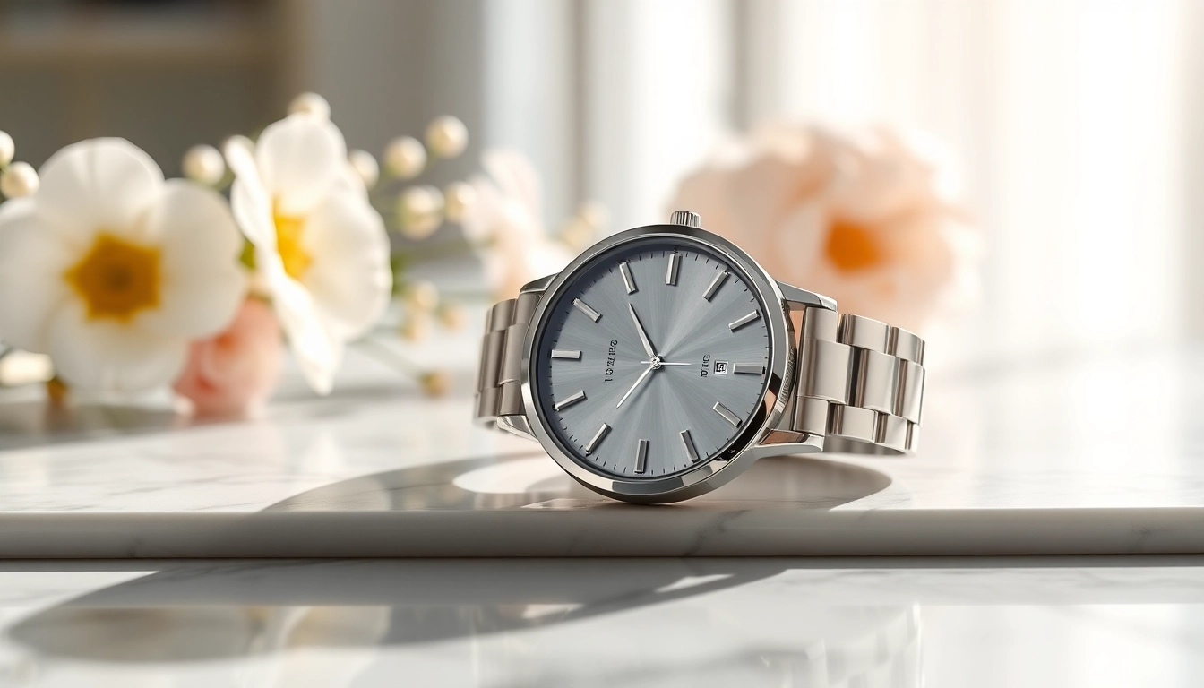 Showcase of a stylish Ladies Classic Smart Watch with floral accents and soft lighting.