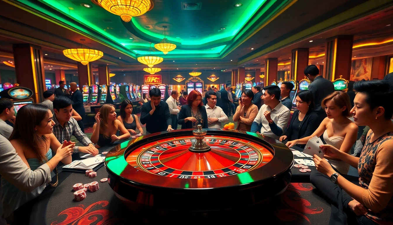 Capture the excitement of gamers placing bets at a luxurious casino with bangsawan88-themed decor.