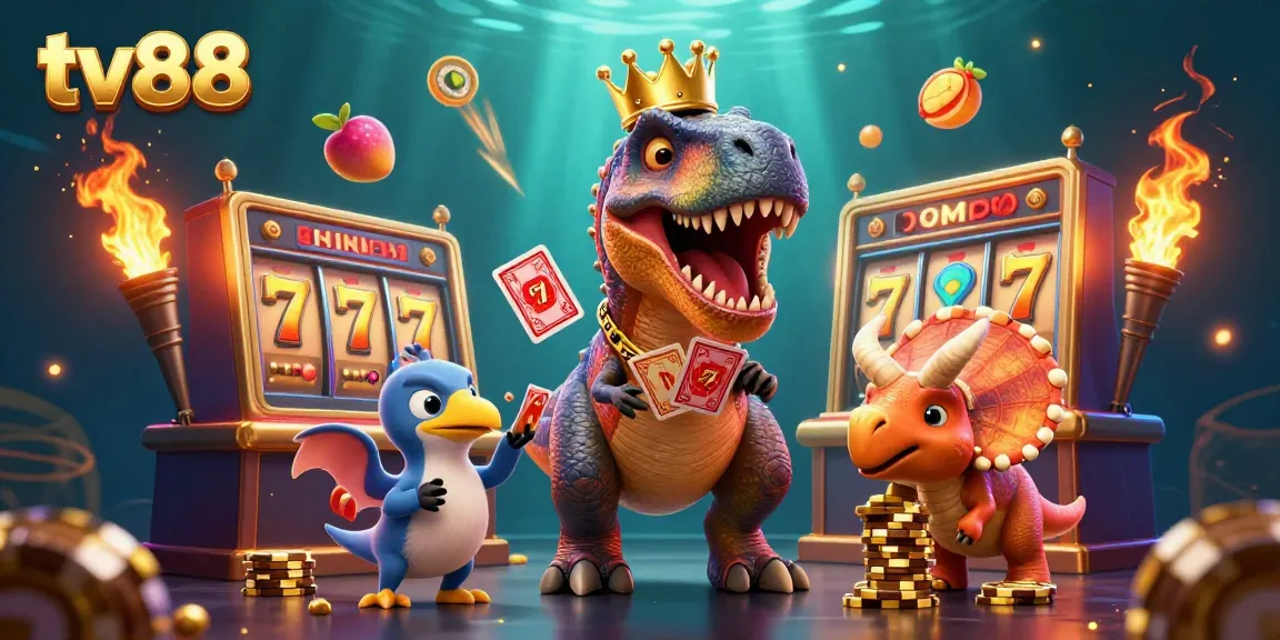 Watch the fun unfold at tv88 as cartoon dinosaurs play casino games with vibrant elements.