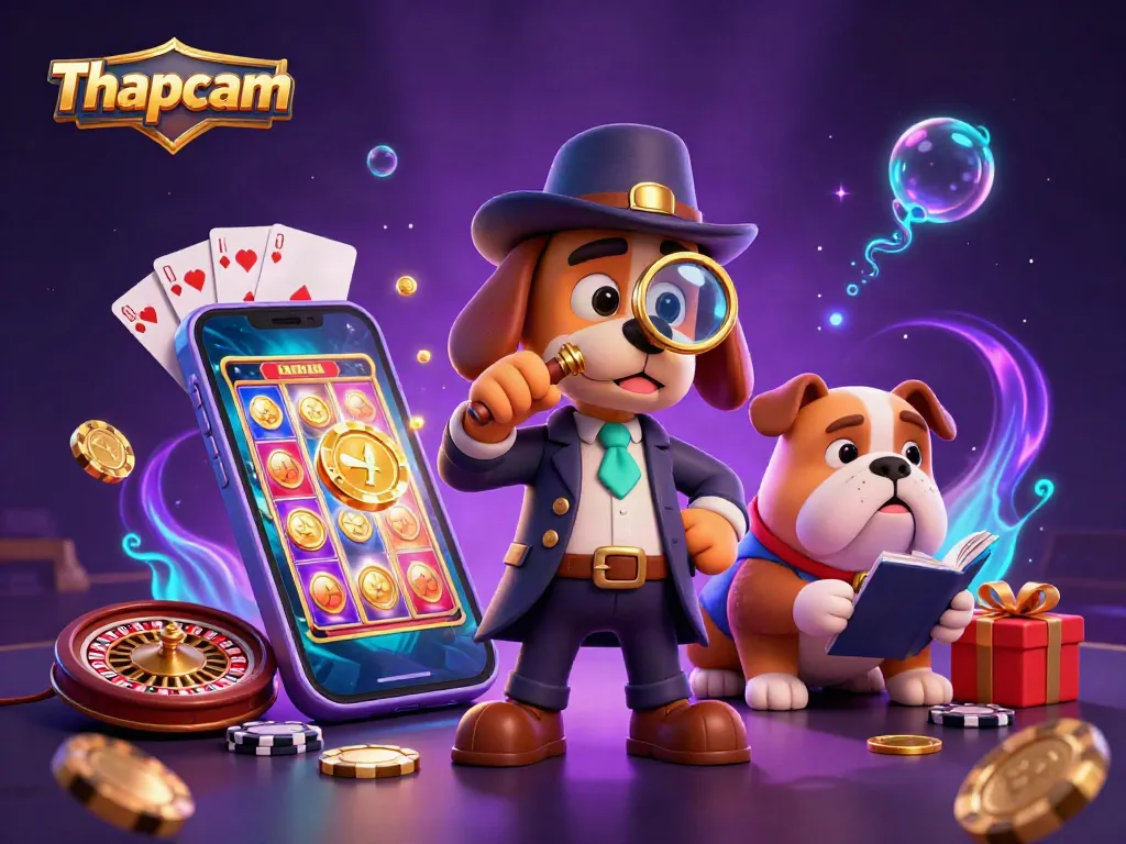 Engage with Thapcam in a dynamic casino scene of a detective examining a poker chip.