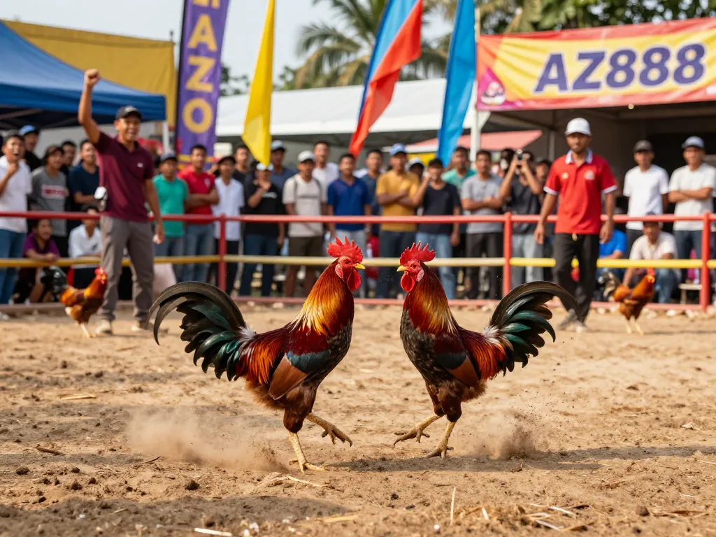 az888 trực tiếp đá gà thomo live rooster fighting event with cheering crowd and vibrant energy