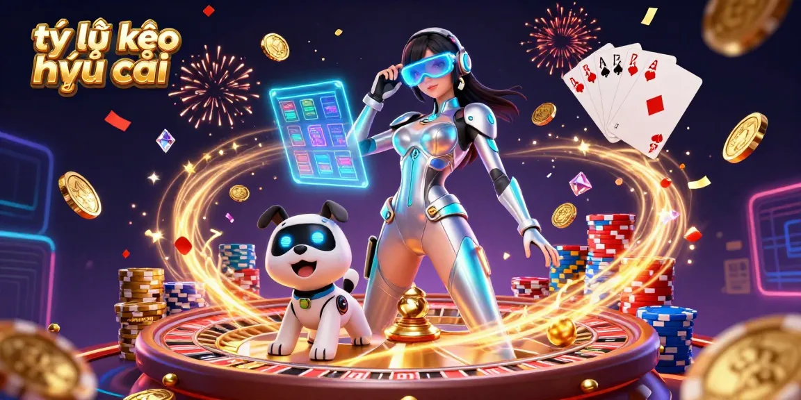Engage with tỷ lệ kèo nhà cái in a vibrant and dynamic futuristic casino scene filled with action and excitement.