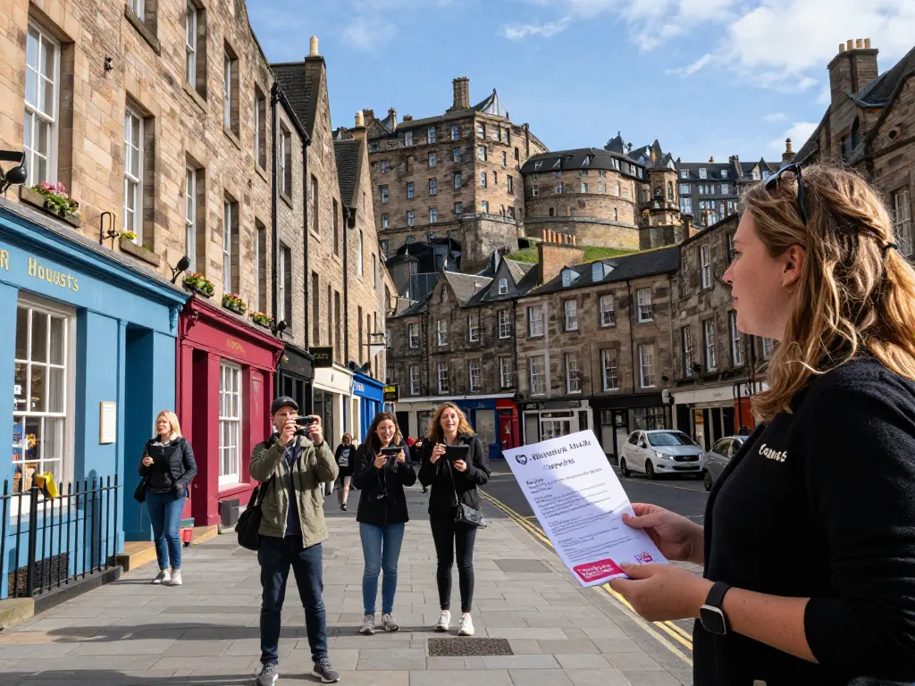 Welcoming Airbnb management in Edinburgh with a charming host outside a historic property.