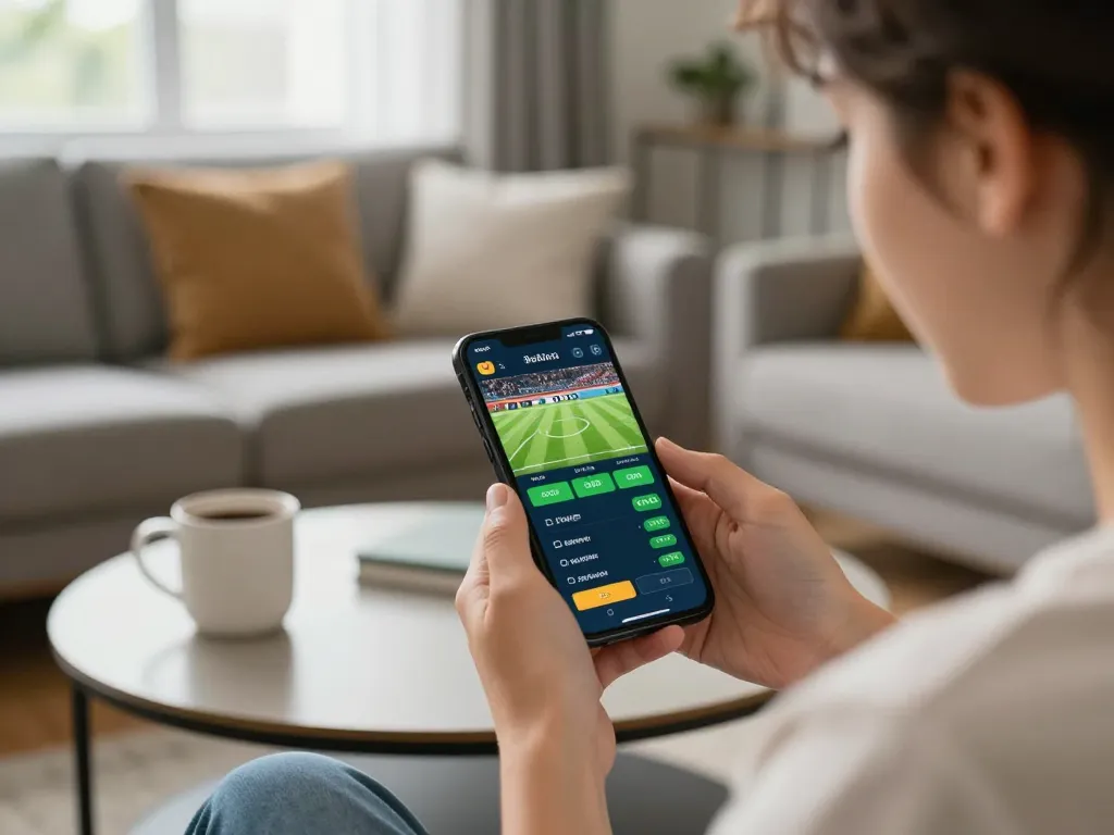 Vuasanco user engaging with football betting app, showcasing user-friendly interface and strategic gameplay