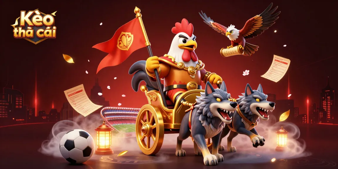 Kèo nhà cái visualizes betting strategies with dynamic sports elements and engaging characters