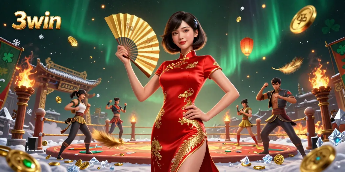 Experience excitement at 3win with a vibrant illustration of casino energy featuring a confident woman and gold coins.