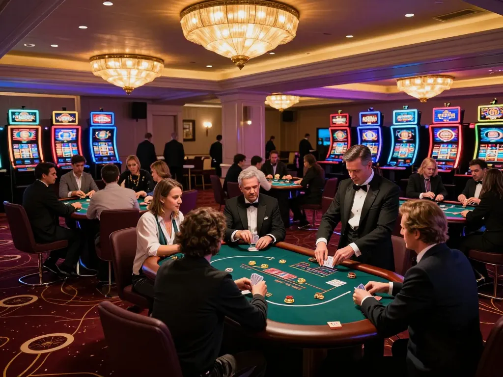 Guests enjoying poker and slots at C168 casino, vibrant atmosphere showcasing gaming excitement.