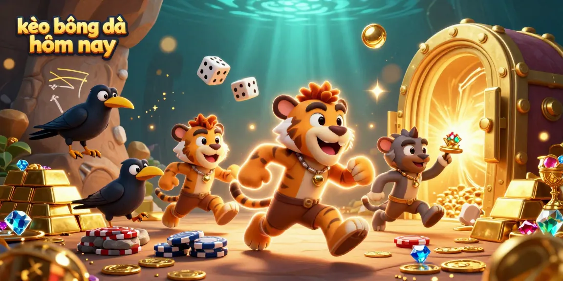 Experience kèo bóng đá hôm nay with animated cavemen and exciting treasures in a casino-like scene.