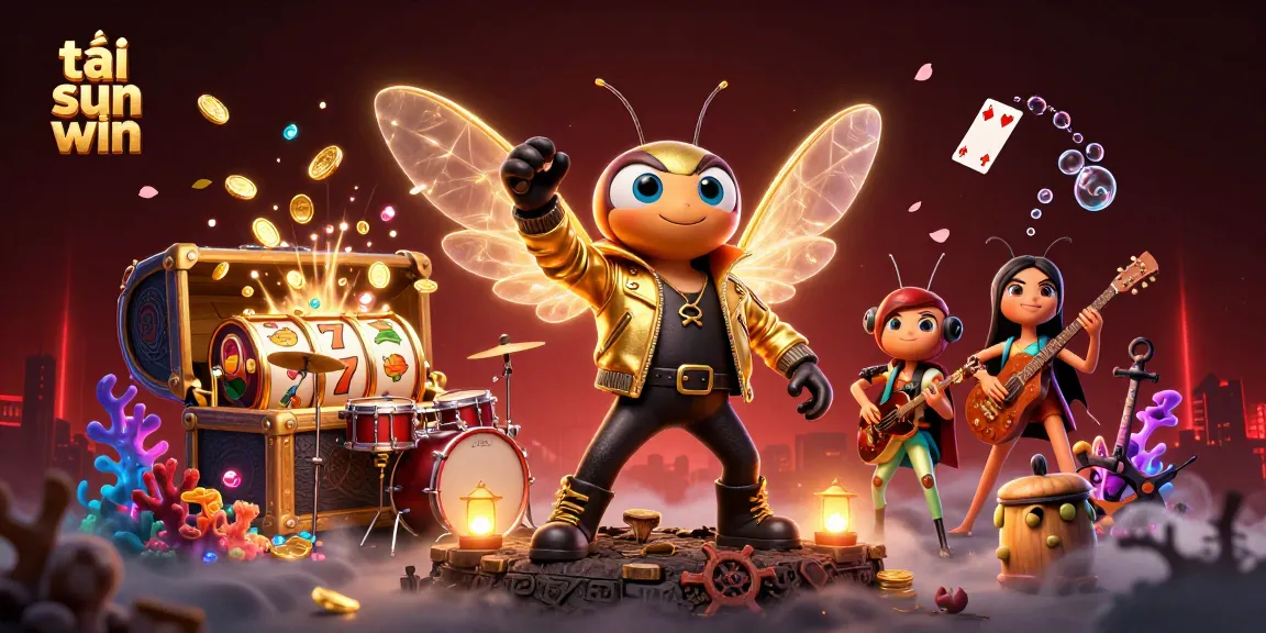 Experience vibrant gameplay with tải sun win in this dynamic 3D casino scene featuring a rock star and animated elements.