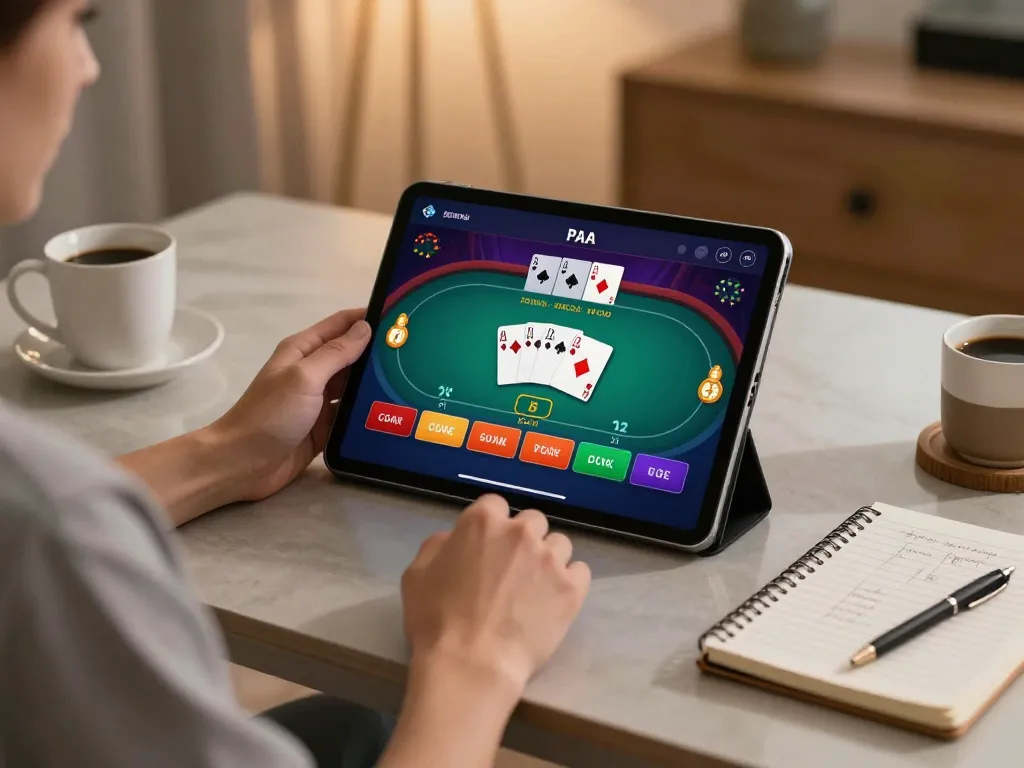 Bong88 player engaged in an online casino poker game, showcasing strategic gameplay in a cozy home environment.