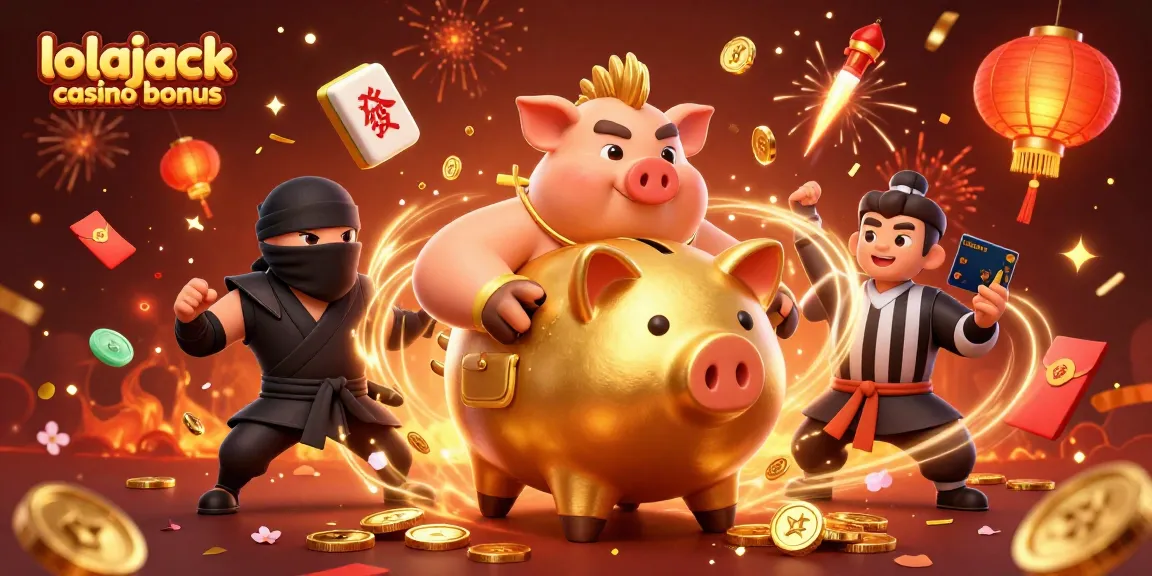 Win big with the lolajack casino bonus, celebrating with golden coins and dynamic characters.