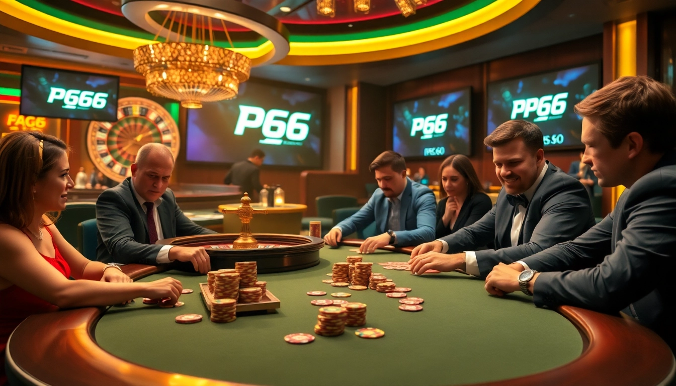 Engaged players competing in poker at PG66 casino, showcasing excitement and strategy.