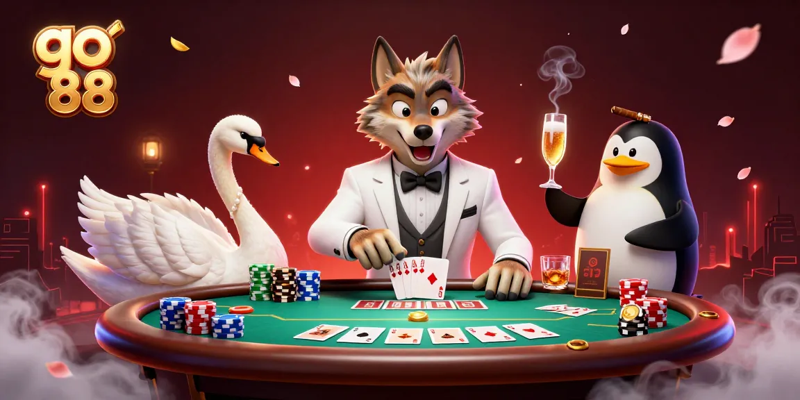 Experience thrilling wins with go 88 in an opulent casino scene featuring unique characters.