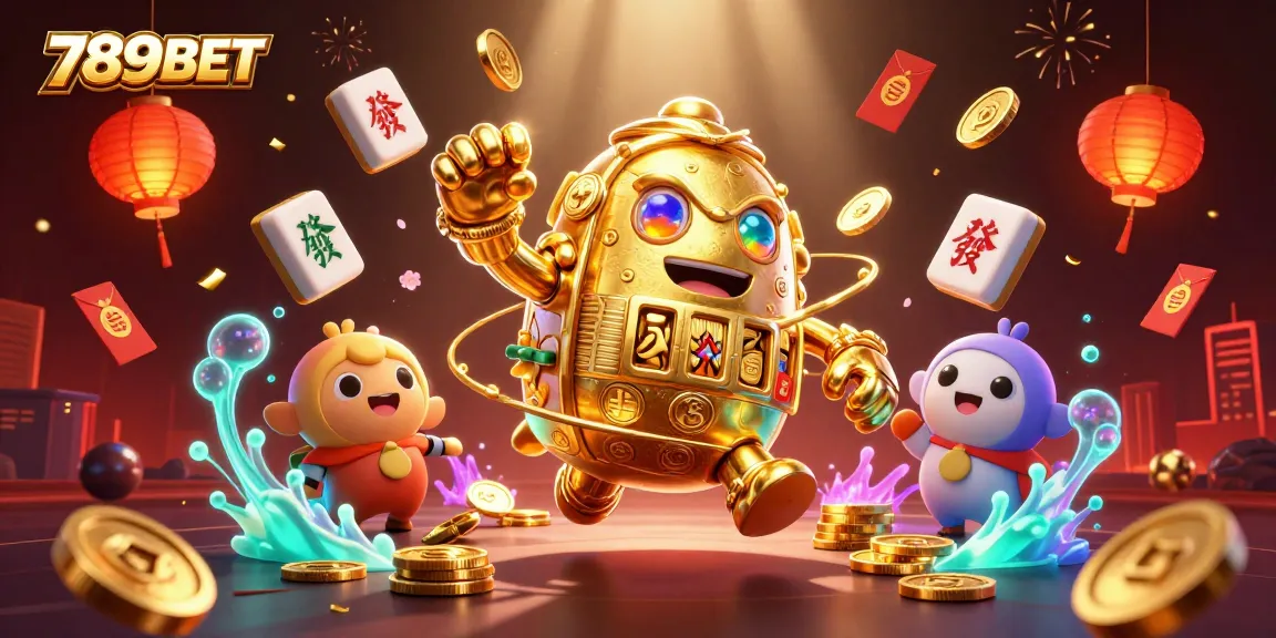 Play thrilling games at 789BET with an exciting golem made of golden coins and vibrant casino elements.
