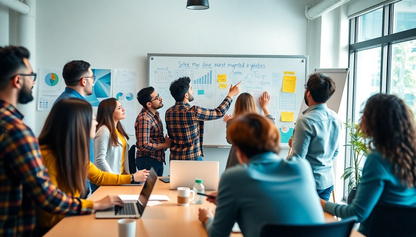 Promote your business through a diverse team brainstorming new marketing strategies.