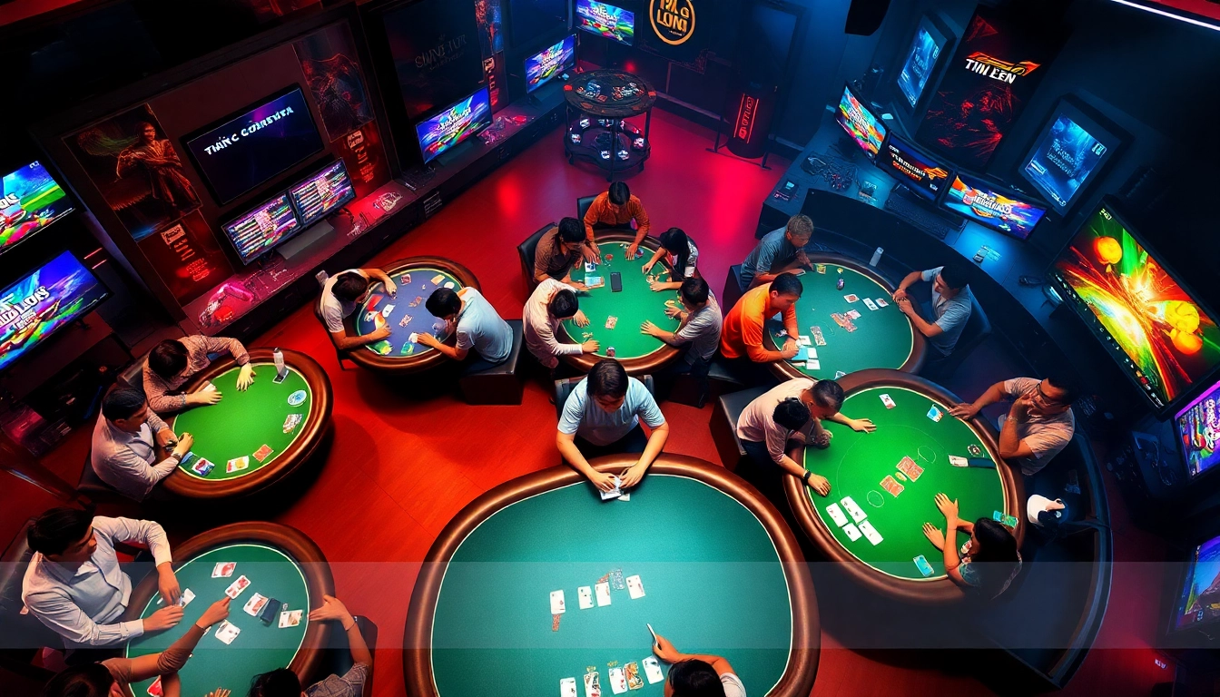 Dynamic virtual gaming scene with players engaging on gamebaidoithuong.com.vc