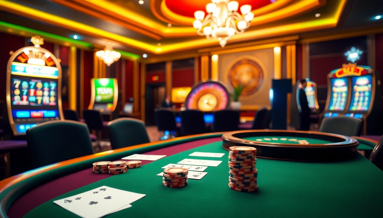 Engage with thrilling PG66 casino games featuring vibrant poker tables and slot machines.