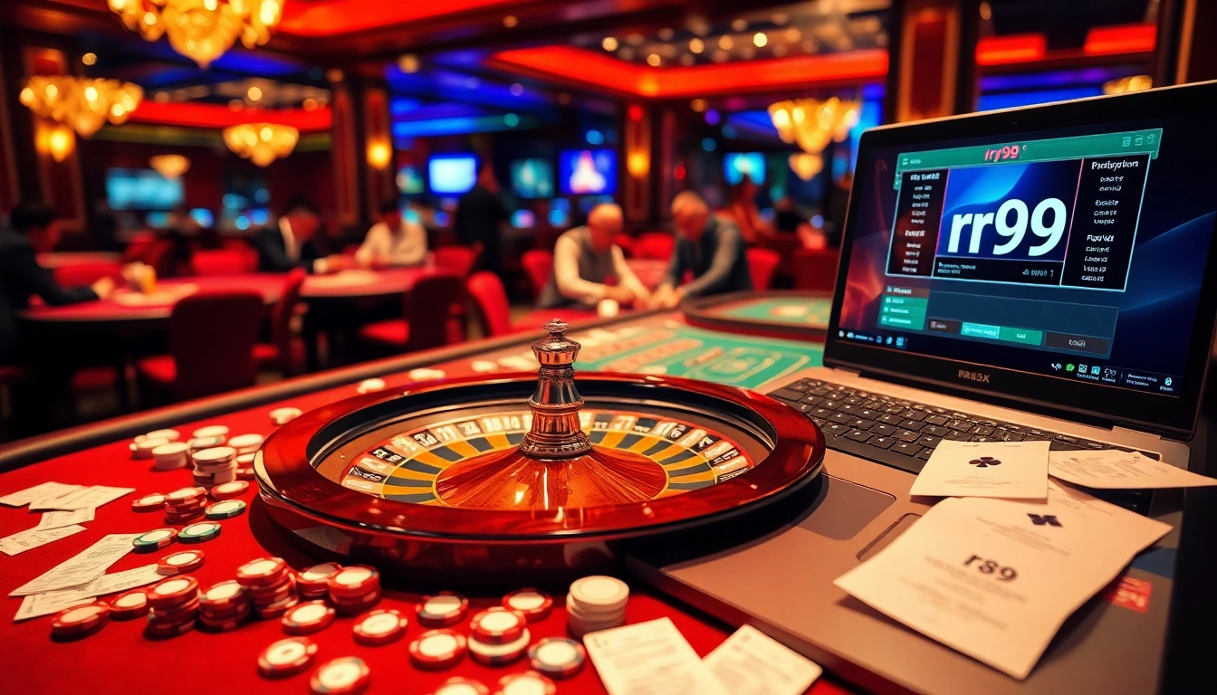 Gamblers enjoying a thrilling experience with rr99 at a vibrant casino table.
