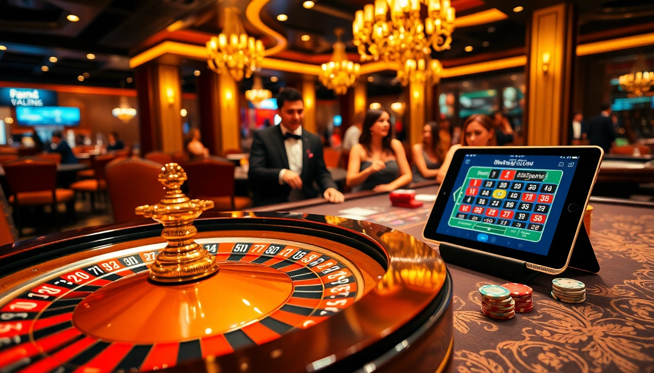 Engage with the thrill of casino gaming at https://luongsontv5.com/, showcasing a vibrant roulette table and colorful chips.